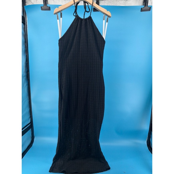 Jessica Simpson Dresses & Skirts - Jessica Simpson Black Halter Neck Textured Knit Midi Dress NWT Medium